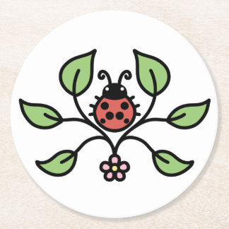 Posavasos Redondo De Papel Floral Ladybug Coaster