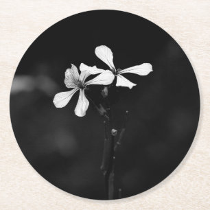 Posavasos Redondo De Papel floral minimalista en blanco y negro