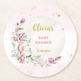 Posavasos Redondo De Papel Floral Moon Pink Baby Shower