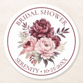 Posavasos Redondo De Papel Floral Peony Borgoña Peonies Rosa Ducha de novias