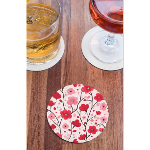 Posavasos Redondo De Papel Floral roja romántica