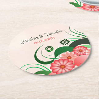 Posavasos Redondo De Papel Floral Rosa Hibiscus Redondo Boda Redondo Reasters