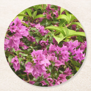 Posavasos Redondo De Papel Floral Tropical Morada Bougainvillea