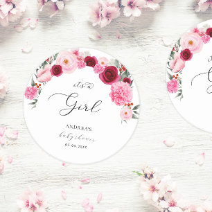 Posavasos Redondo De Papel Floral vibrante rosada caliente es un Baby Shower 