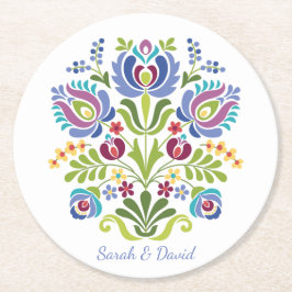 Posavasos Redondo De Papel Floral violeta de diseño húngaro