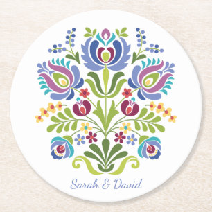 Posavasos Redondo De Papel Floral violeta de diseño húngaro