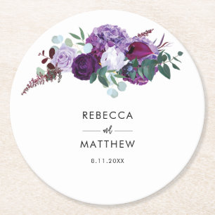 Posavasos Redondo De Papel Floral Watercolor Script Wedding Favor