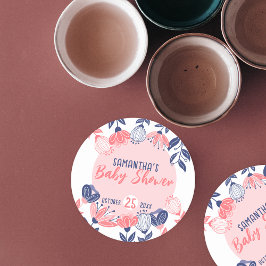 Posavasos Redondo De Papel Flores azules rosas cúpulas Baby Shower botánico