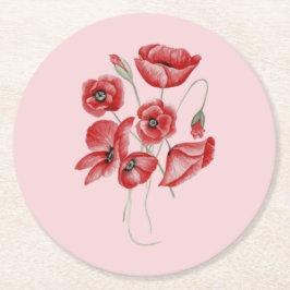Posavasos Redondo De Papel Flores de amapola