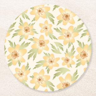 Posavasos Redondo De Papel Flores de anémona Naranja salvaje - patrón sin fis