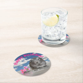 Posavasos Redondo De Papel Flores de encargo del conejillo de Indias de la