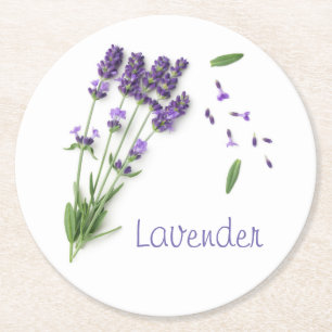 Posavasos Redondo De Papel Flores de la lavanda aisladas en el fondo blanco