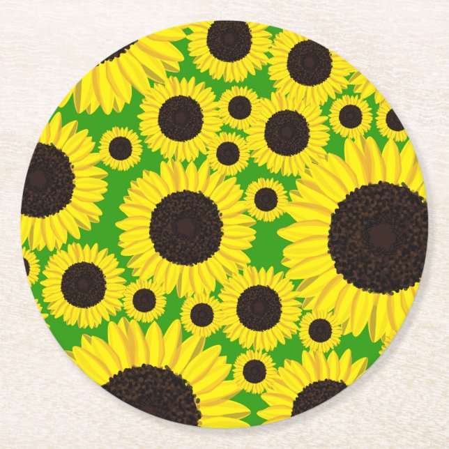 Posavasos Redondo De Papel Flores de verano de verano de Sunflower Kid (Anverso)
