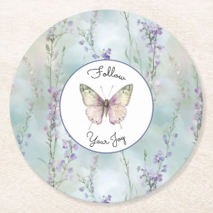 Posavasos Redondo De Papel Flores lilas bonitas románticas