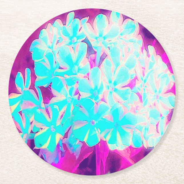 Posavasos Redondo De Papel Flores Phlox de hierbabuena con hierbabuena azul d (Anverso)