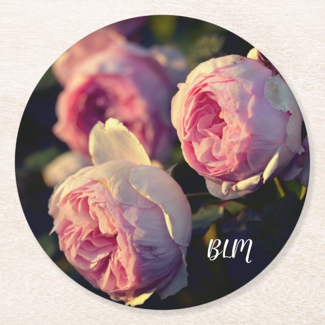 Posavasos Redondo De Papel Flores rosa del jardín (Anverso)