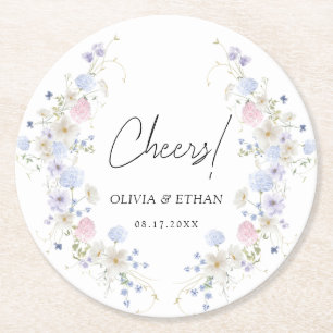 Posavasos Redondo De Papel Flores silvestres moradas y rosadas de boda Cheers