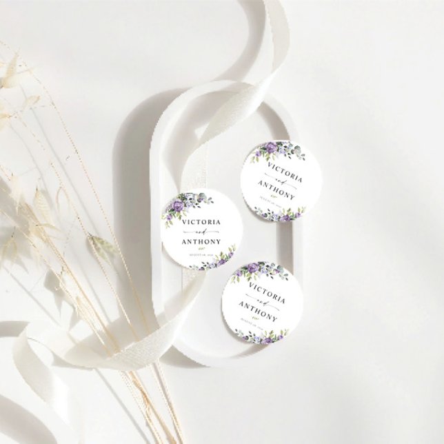 Posavasos Redondo De Papel Flores Violetas Románticas Redondas para Bodas Pos (Subido por el creador)