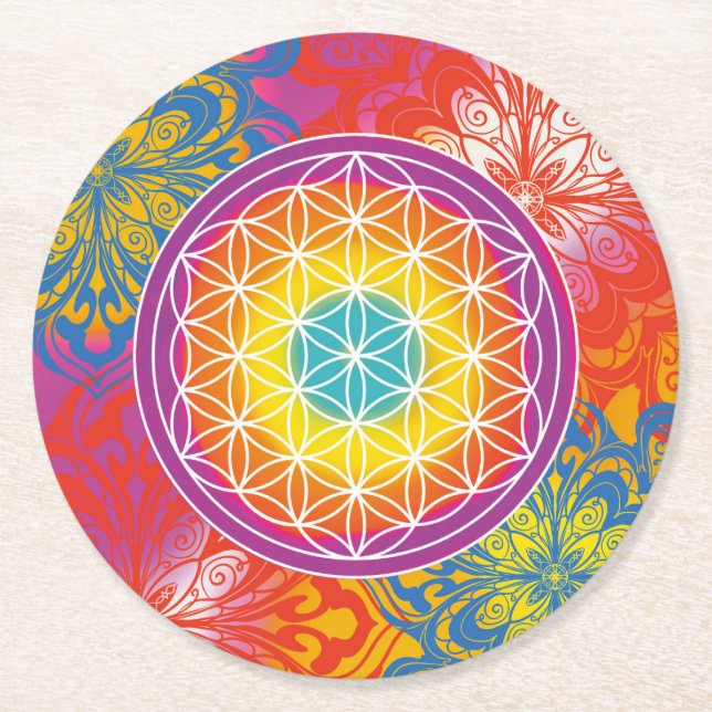 Posavasos Redondo De Papel Flower of life mandala zen (Anverso)