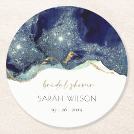 Posavasos Redondo De Papel Fluid Abstract Ink Gold Naval Purpurina Bridal Sho