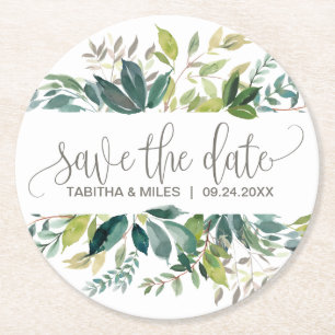 Posavasos Redondo De Papel Foliage Wedding Save the Date Invitación