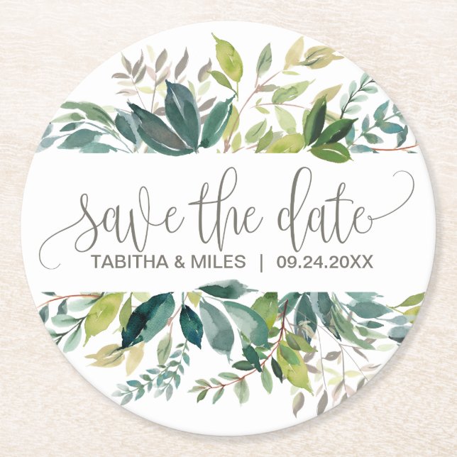Posavasos Redondo De Papel Foliage Wedding Save the Date Invitación (Anverso)