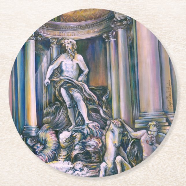 Posavasos Redondo De Papel Fontana Di Trevi, Roma, Italia (Anverso)