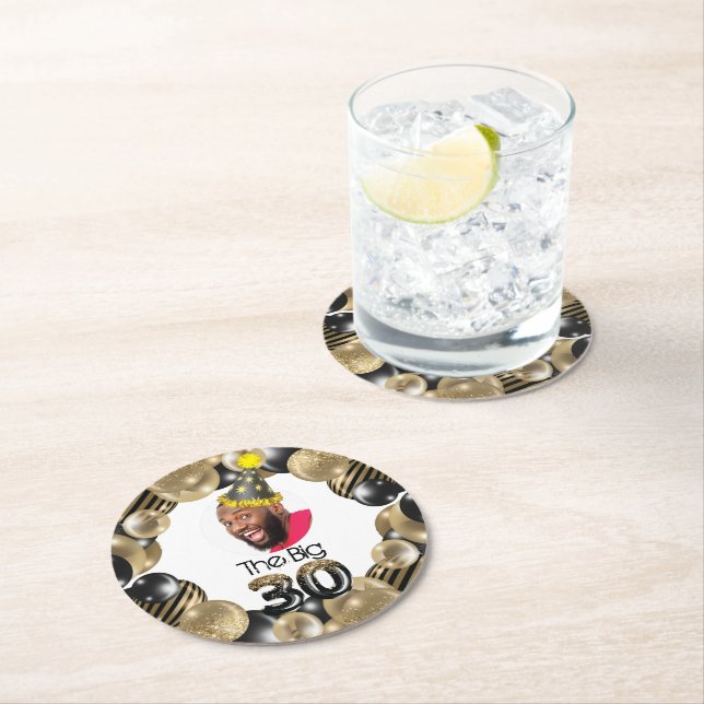 Posavasos Redondo De Papel Foto 30.º cumpleaños Gracioso (In situ)