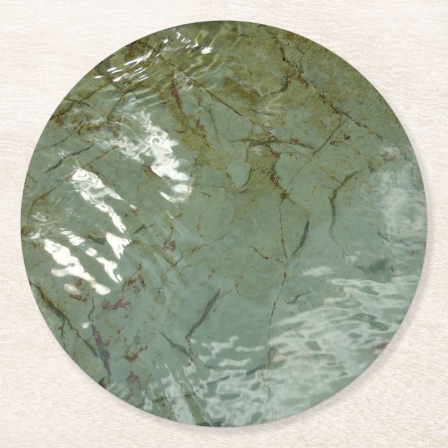 Posavasos Redondo De Papel Foto de la naturaleza de la losa cubierta de agua (Anverso)