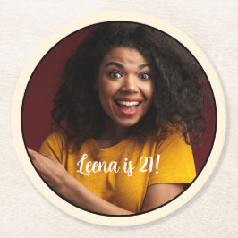 Posavasos Redondo De Papel Foto del 21 de cumpleaños de la serpentina de cuad