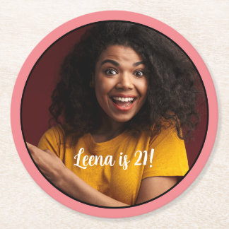 Posavasos Redondo De Papel Foto del 21 de cumpleaños de la serpentina de cuad