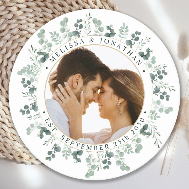 Posavasos Redondo De Papel Foto moderna Eucalyptus Boda personalizada (Subido por el creador)