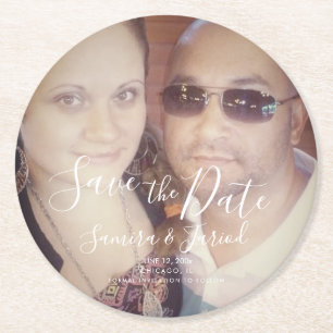 Posavasos Redondo De Papel Foto Pareja Save the Date Compromiso