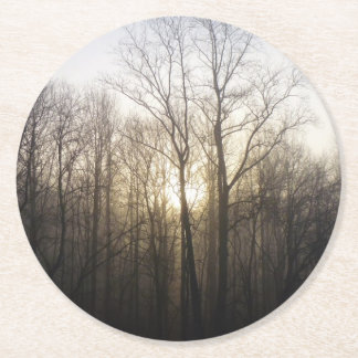 Posavasos Redondo De Papel Fotografía de la naturaleza del amanecer de niebla