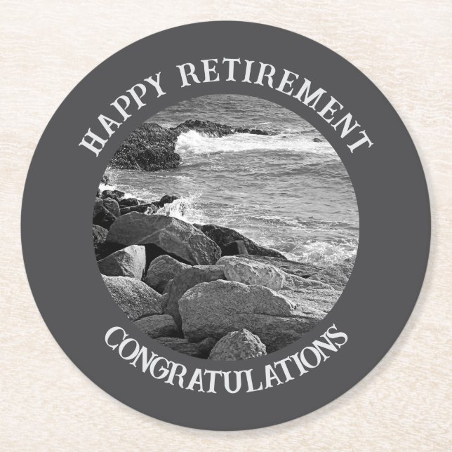 Posavasos Redondo De Papel Fotografía en blanco y negro del Fiesta de jubilac (Anverso)