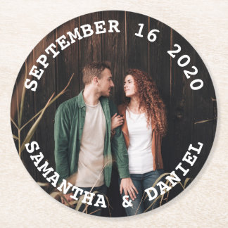 Posavasos Redondo De Papel Fotos y fecha Boda personalizada