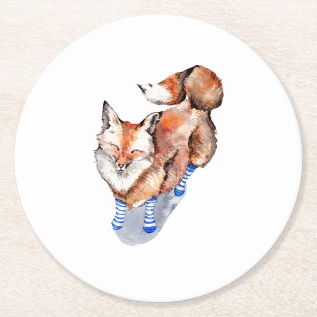 Posavasos Redondo De Papel Fox en calcetines (Anverso)