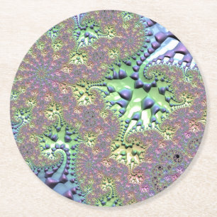 Posavasos Redondo De Papel Fractal brillante arcoiris