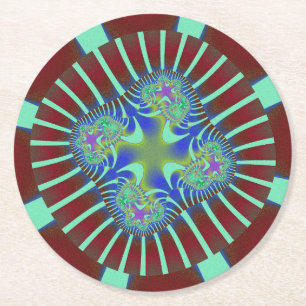 Posavasos Redondo De Papel Fractal de Borgoña y Verde de la Fábrica de la Mon