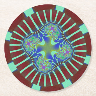 Posavasos Redondo De Papel Fractal de Borgoña y Verde de la Fábrica de la Mon