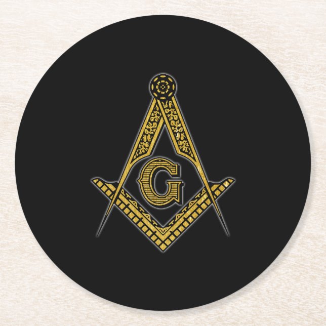 Posavasos Redondo De Papel Freemason (negro y oro) (Anverso)