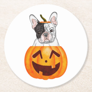 Posavasos Redondo De Papel Frenchie Halloween