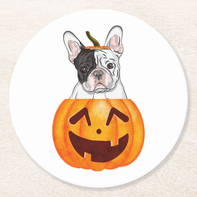 Posavasos Redondo De Papel Frenchie Halloween (Anverso)