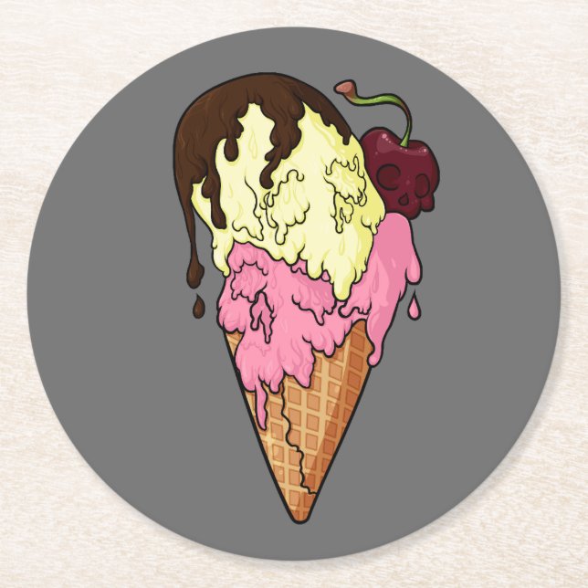 Posavasos Redondo De Papel Fresa dulce mortal y helado de cráneo bananero (Anverso)