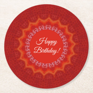 Posavasos Redondo De Papel Fresa Gelatin Mold Red Feliz Cumpleaños