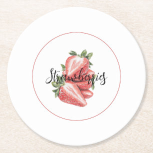 Posavasos Redondo De Papel Fresas Rojas Blancas Frutas Cumpleaños