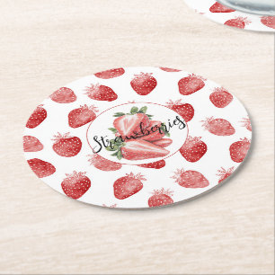 Posavasos Redondo De Papel Fresas Rojas Fruta