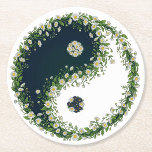 Posavasos Redondo De Papel Fresca armonía floral Daisy Yin Yang