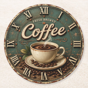 Posavasos Redondo De Papel Fresh Brewed Coffee Rustic Farmhouse