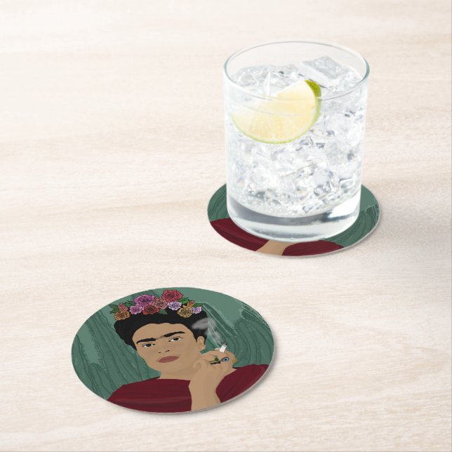 Posavasos Redondo De Papel Frida Kahlo Coasters (In situ)